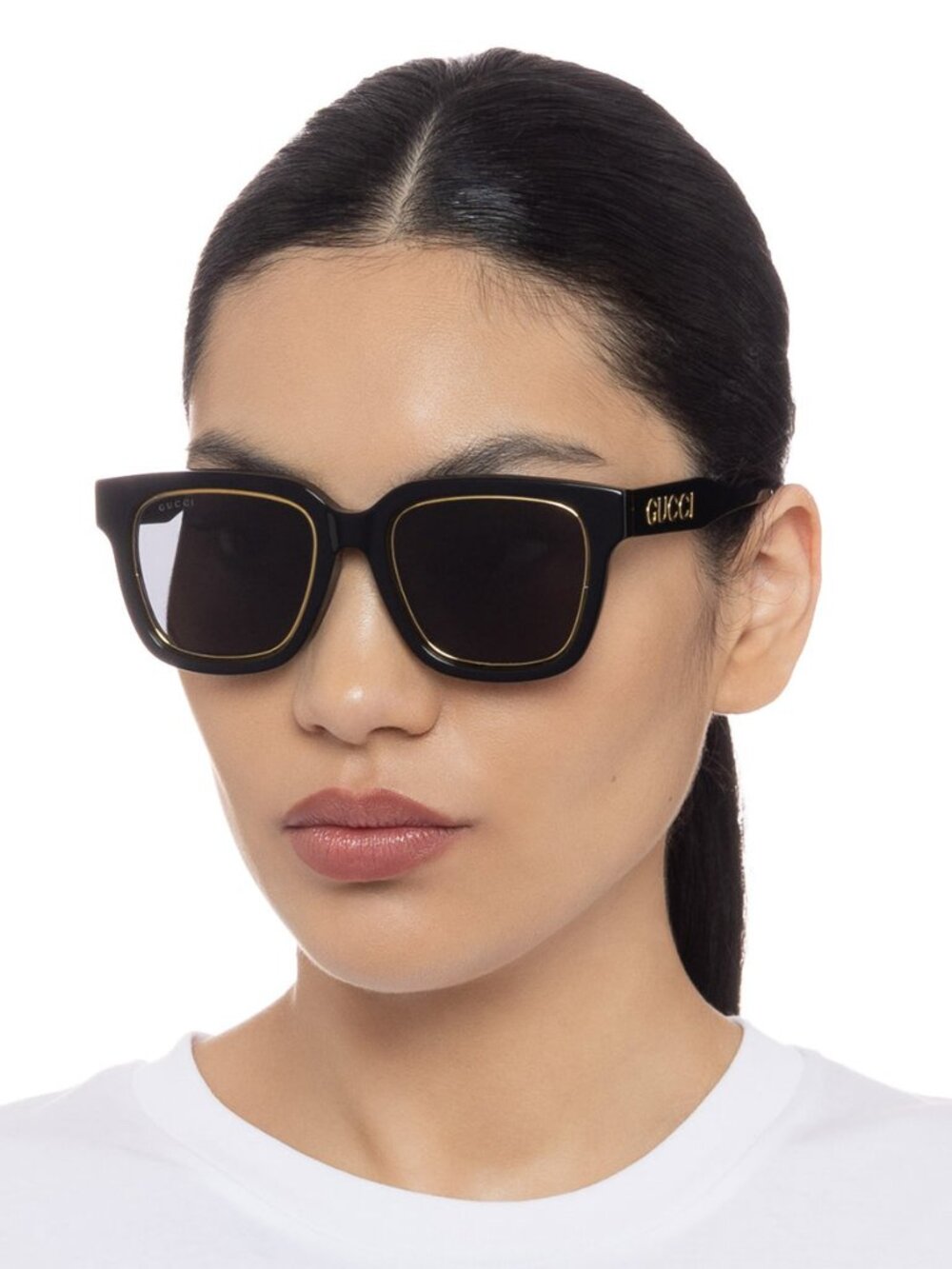 GUCCI GG1136SA 001 BLACK GOLD SQUARE SUNGLASSES